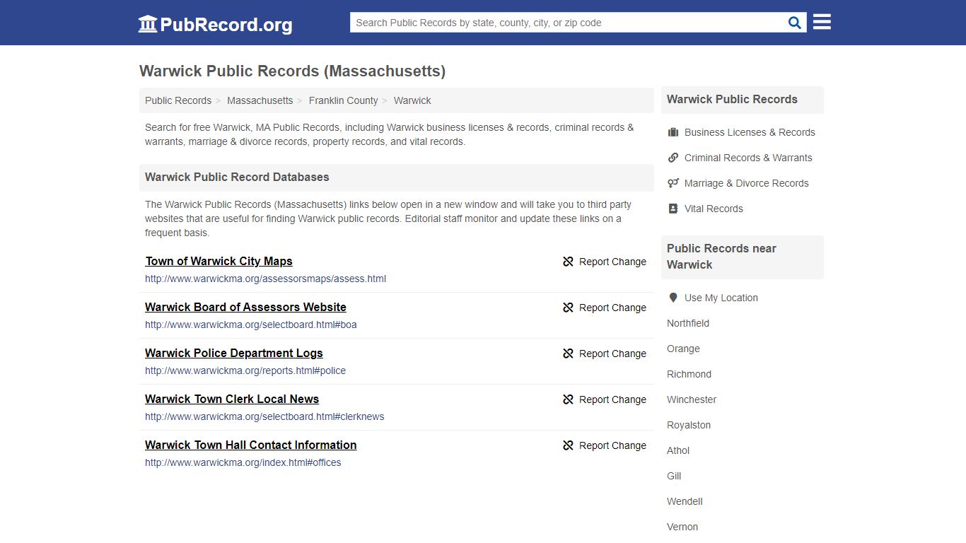 Free Warwick Public Records (Massachusetts Public Records)